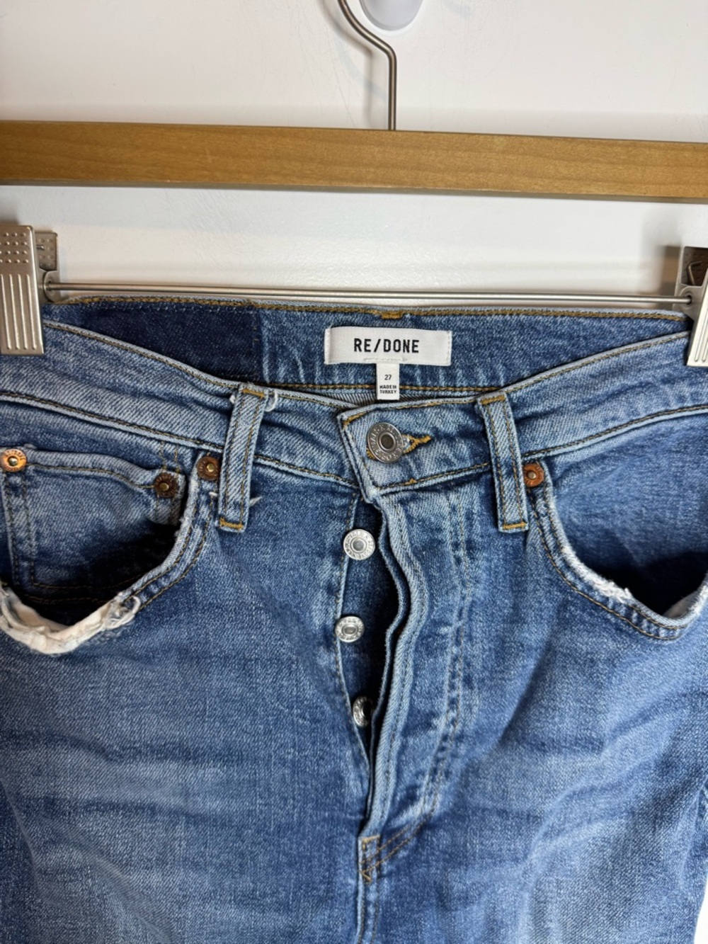 Re/Done 70’s Ultra High Rise Stove Pipe Fray Straight Leg Jeans Size 27 - Picture 3 of 8